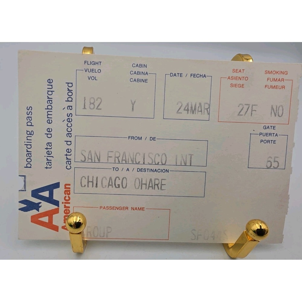 Vintage American Airlines Boarding Pass San Francisco To Chicago Ohare